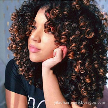 Cheap Price  Mixed colored  Afro Curly Wigs for black women   High-Temperature Artificial Synthetic Hair Human